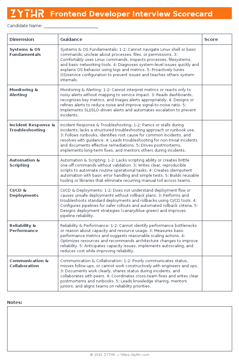 A ready-to-use Junior Site Reliability Engineer Interview Scorecard template