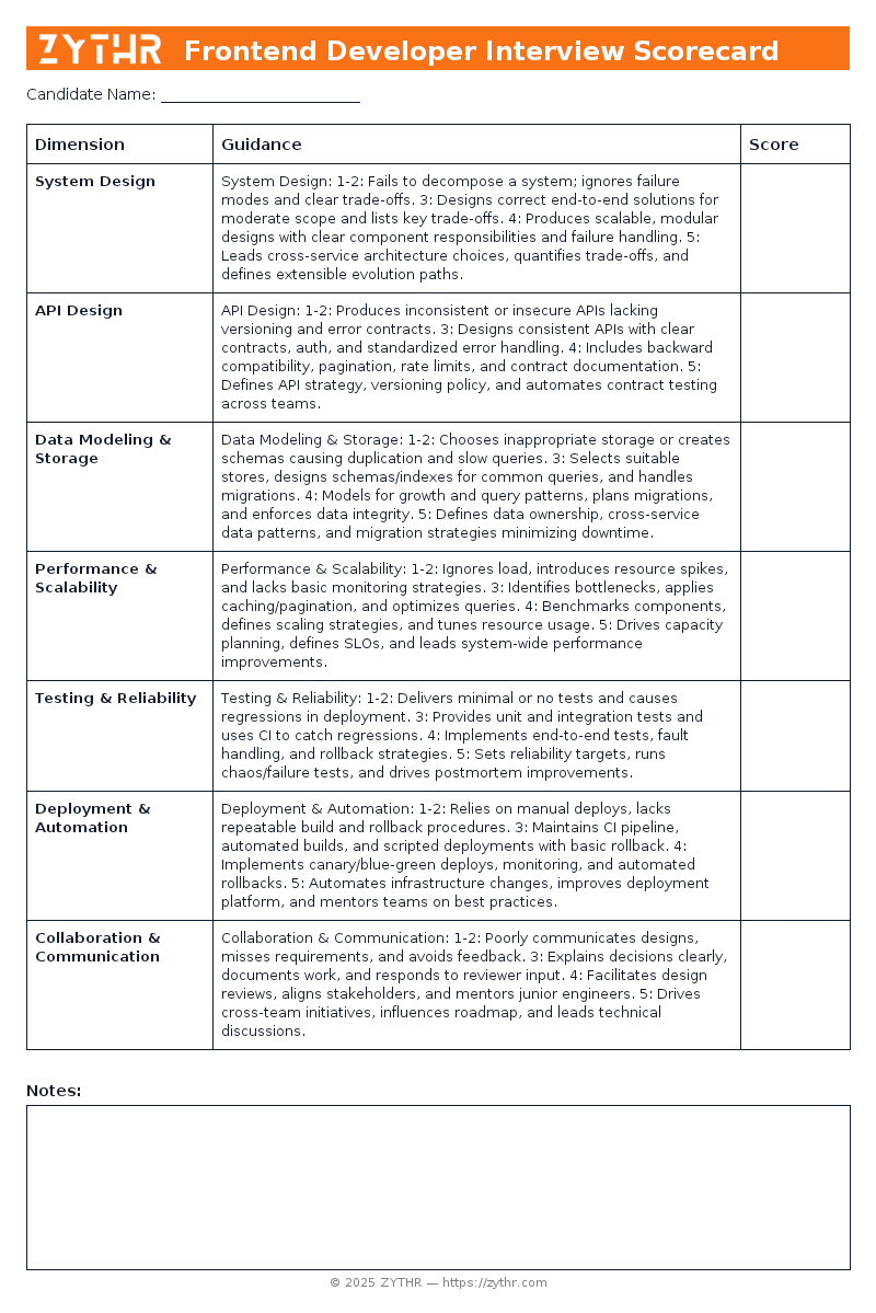 A ready-to-use Senior Backend Engineer Interview Scorecard template