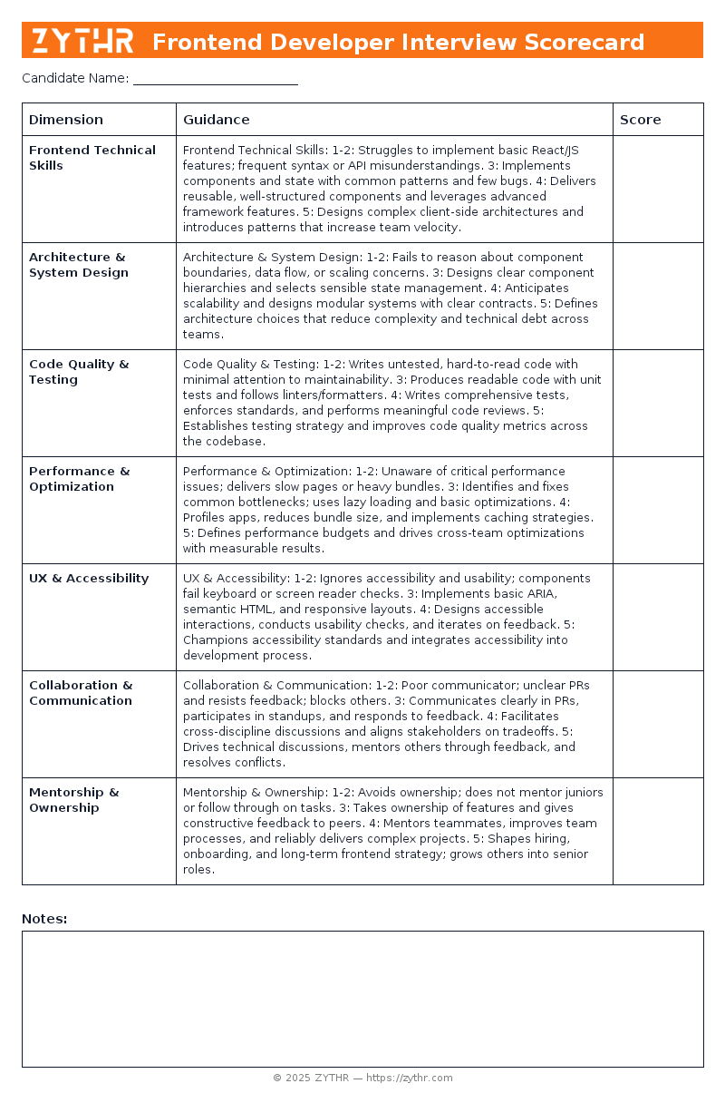 A ready-to-use Senior Frontend Engineer Interview Scorecard template