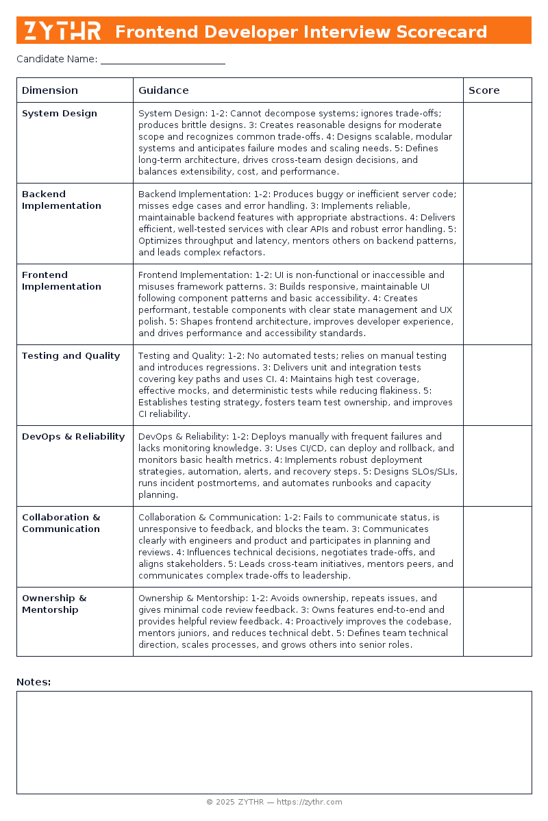 A ready-to-use Senior Full-Stack Engineer Interview Scorecard template
