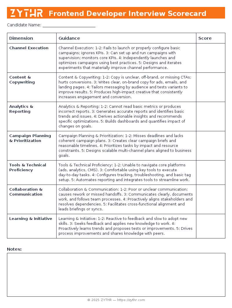 A ready-to-use Junior Digital Marketing Specialist Interview Scorecard template