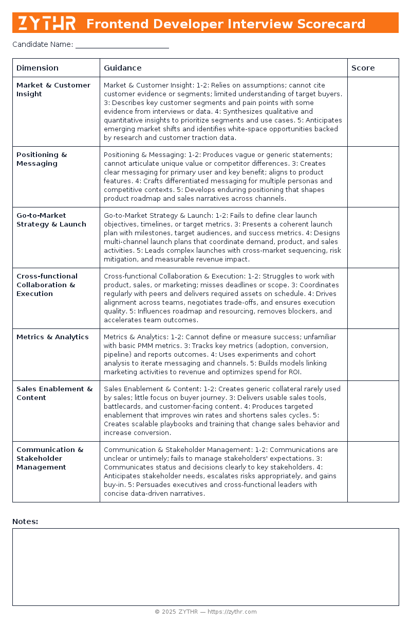 A ready-to-use Product Marketing Manager Interview Scorecard template