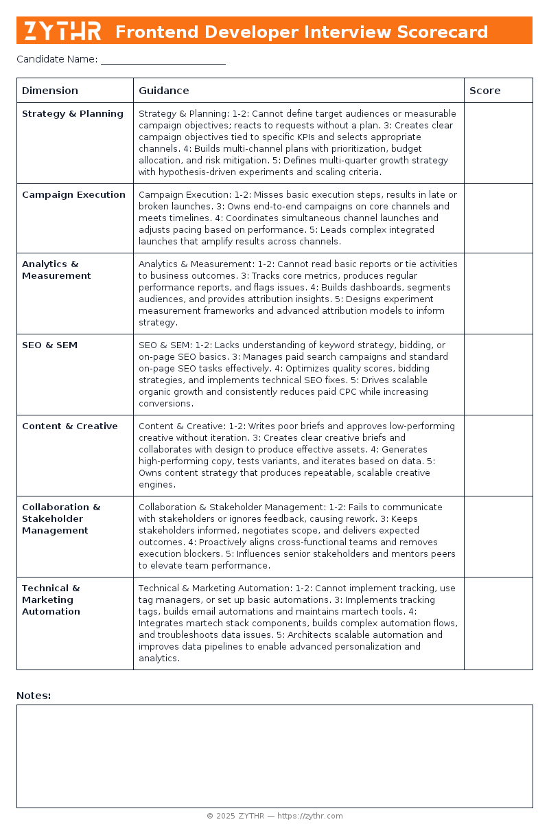 A ready-to-use Senior Digital Marketing Specialist Interview Scorecard template