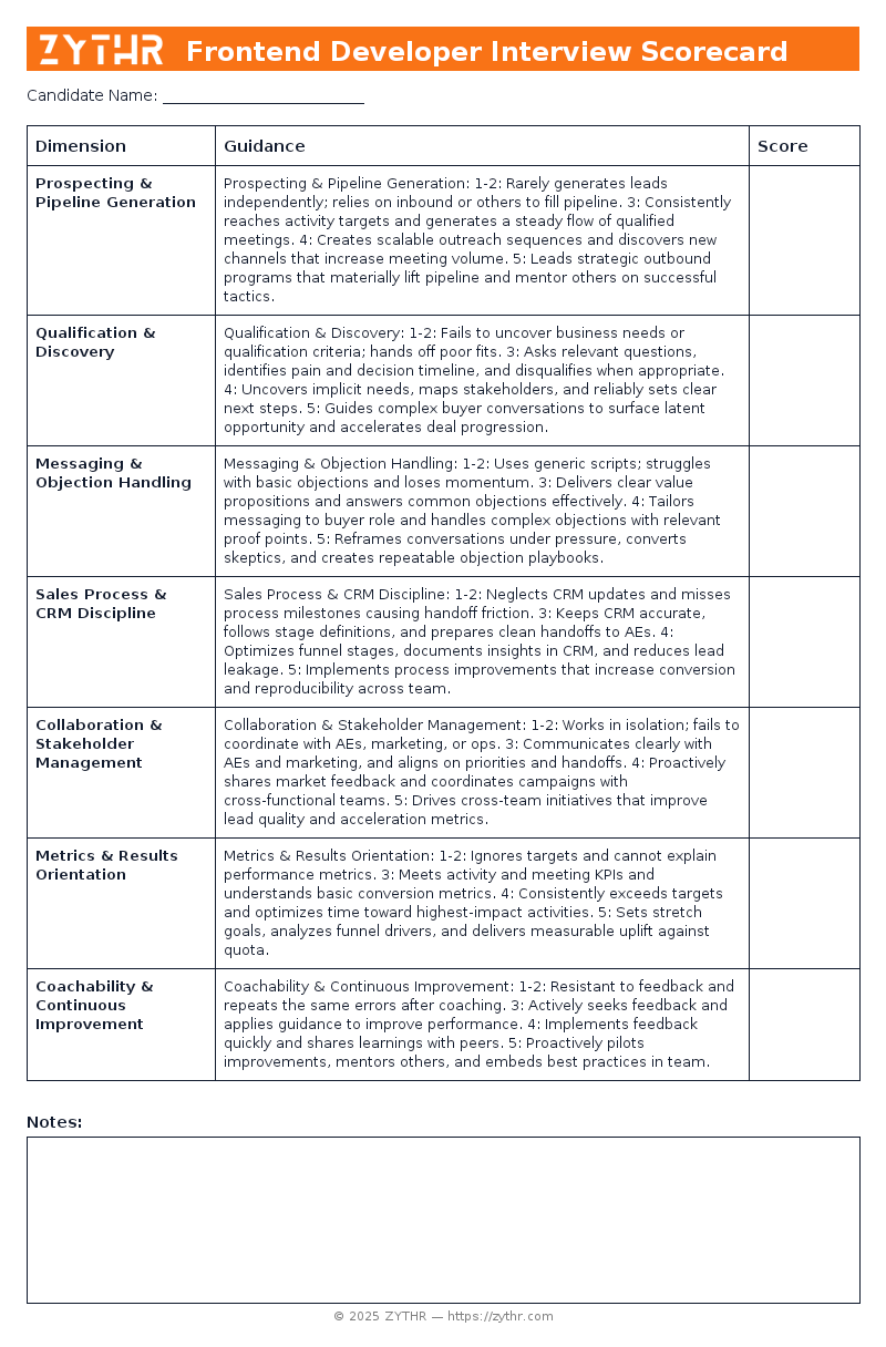 A ready-to-use Senior Business Development Representative Interview Scorecard template